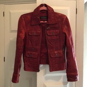 Red leather jacket by Guess.